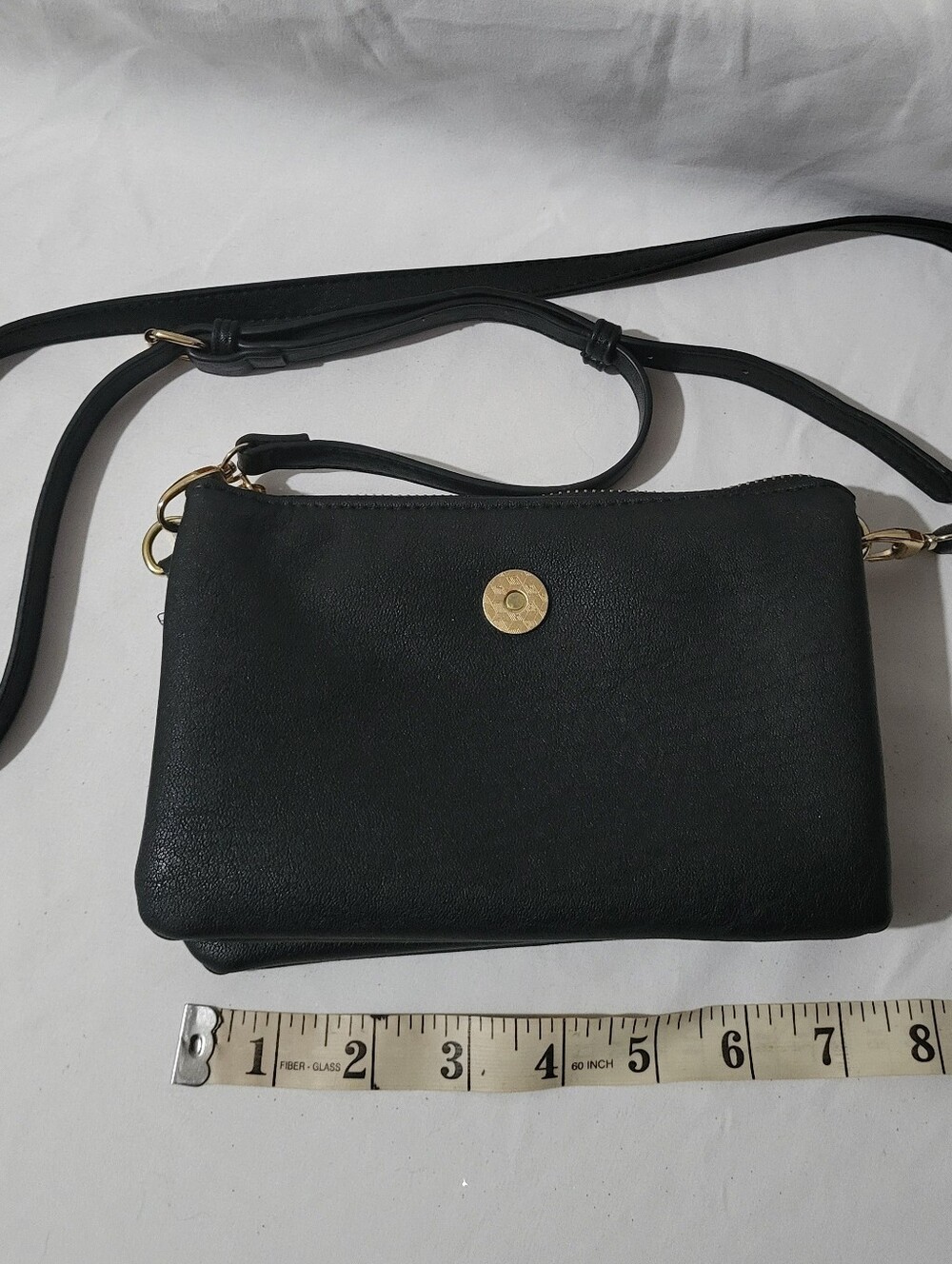 Miztique Vegan Leather Clutch Crossbody Bag Purse Black Gold Multi Pocket - Picture 2 of 10